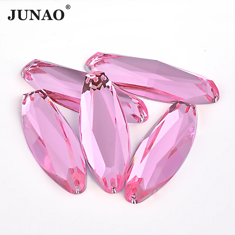 JUNAO 20pcs 20*58mm Big Size Sewing Pink Oval Rhinestones Flat Back Acrylic Beads Appliques Sew On Large Crystal Stones For DIY