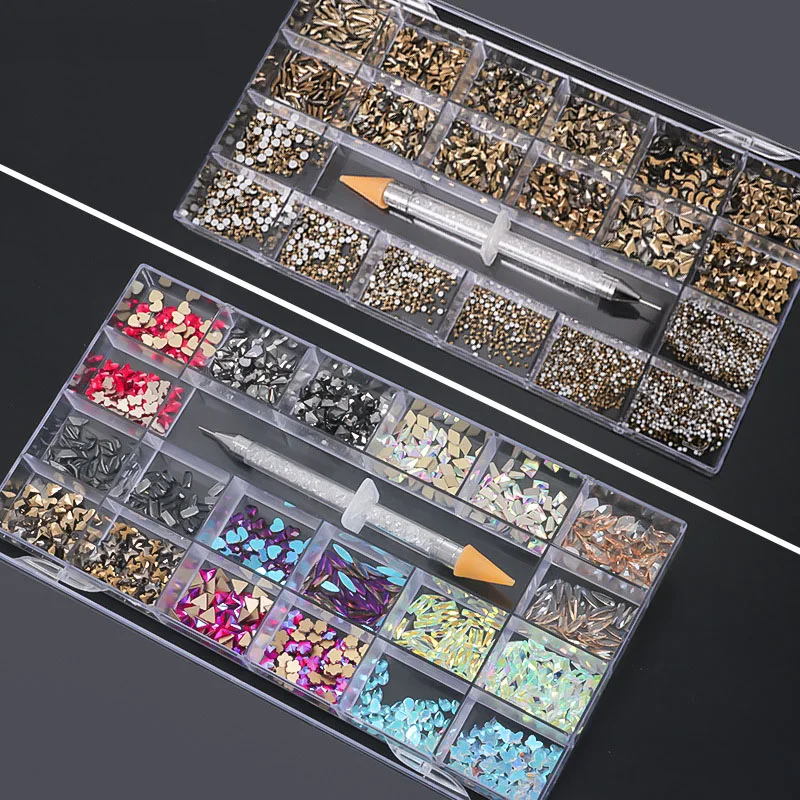 

21Grids Mixed Crystal AB Nail Art Rhinestones Flatback Strass Shiny Glass Nail Stones Gems For 3D Nails DIY Decoration