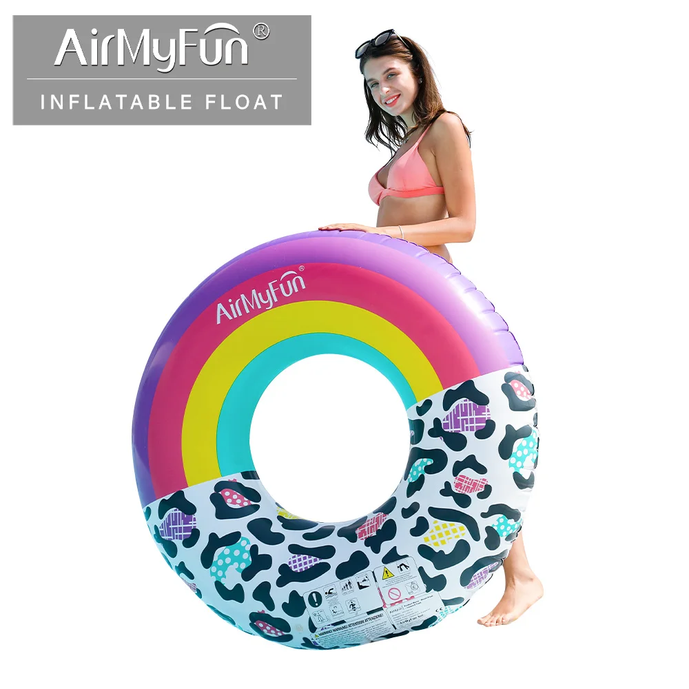 Airmyfun Opblaasbare Regenboog Luipaard Giant Pool Float, Zwemmen Ring Zwembad Float Opblaasbare Vlotten, Water Vlotten Opblaasbare Binnenband