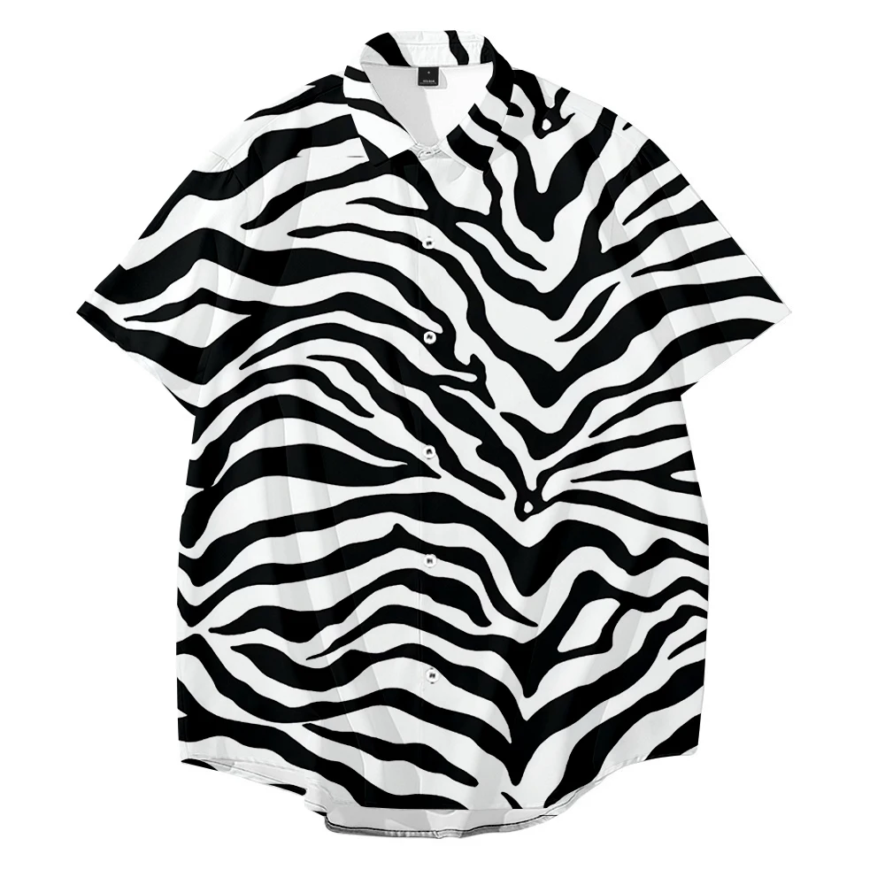 Zebra Leopard  Summer Men Printed Shirt Short Sleeve Lapel Button Streetwear Chic Loose Clothing Mens Hawaiian Shirts Vacation