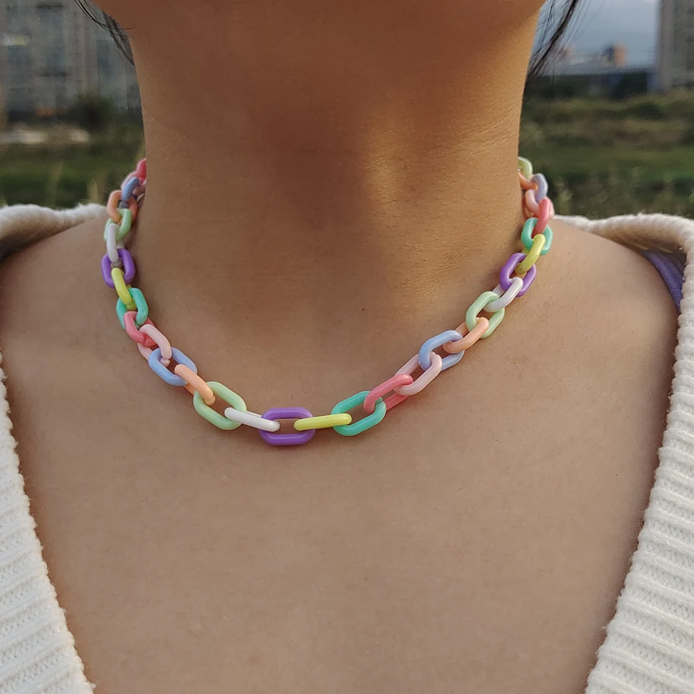 ZX Candy Color Geometric Resin Chain Statement Chokers Necklace for Women Fashion INS Girl Short Necklace Wholesale Jewelry Gift