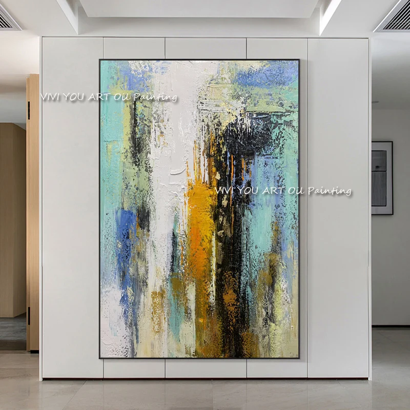 Abstract Yellow black blue green Oil Painting on Canvas  Modern Scandinavian Wall Art Picture Home Decor Oil Painting Artwork