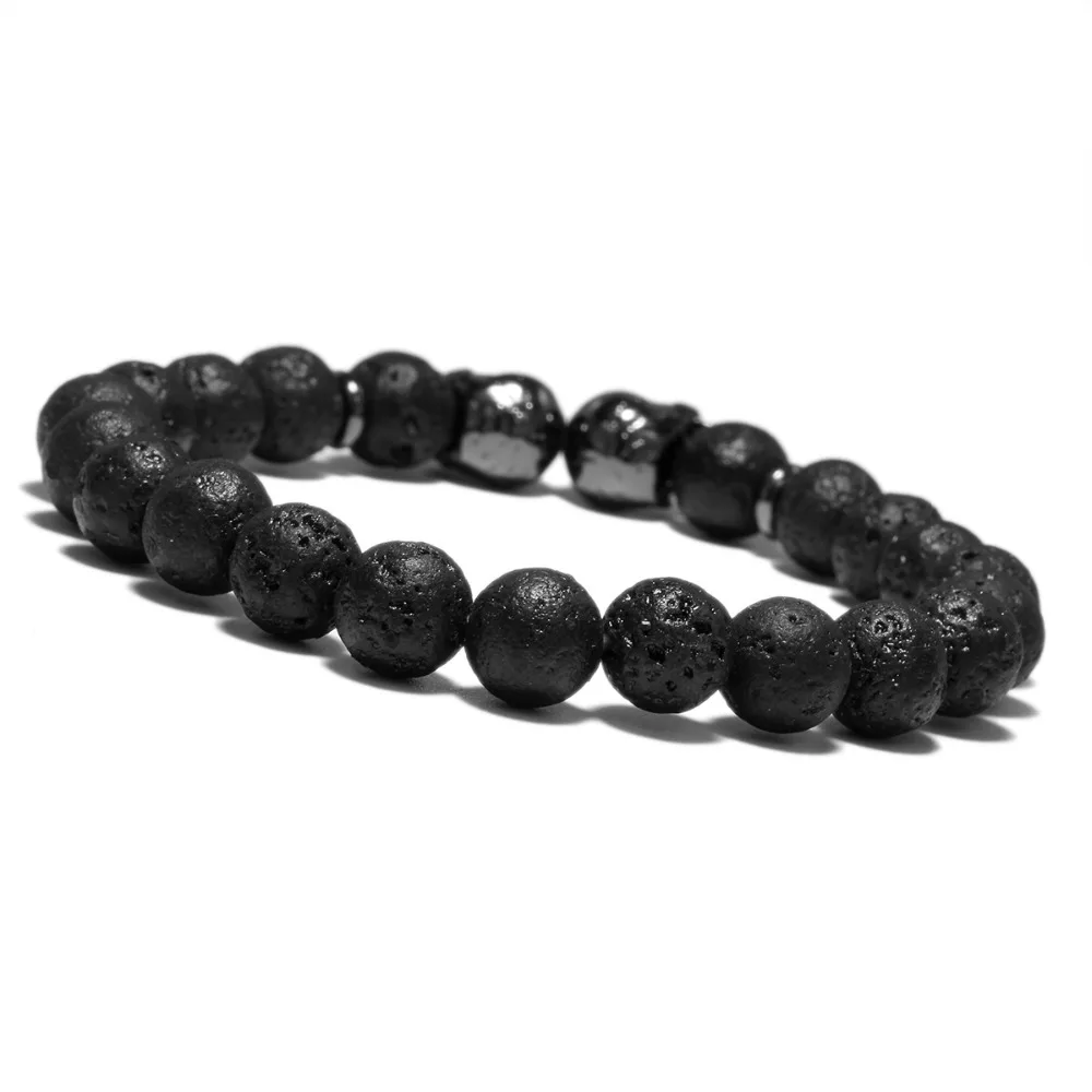 Pulsera Punk con diseño de doble cabeza de calavera para hombre, brazalete de Lava con cuentas de piedra Natural de 4 colores, pulsera de motorista,