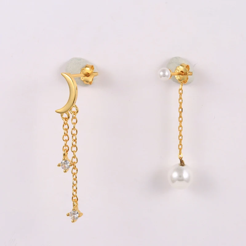 Aide 925 Sterling Silver Long Chain Tassel Pearl Charm Dangle Earrings For Women Imitation Pearl Shell Drop Front Back Earrings