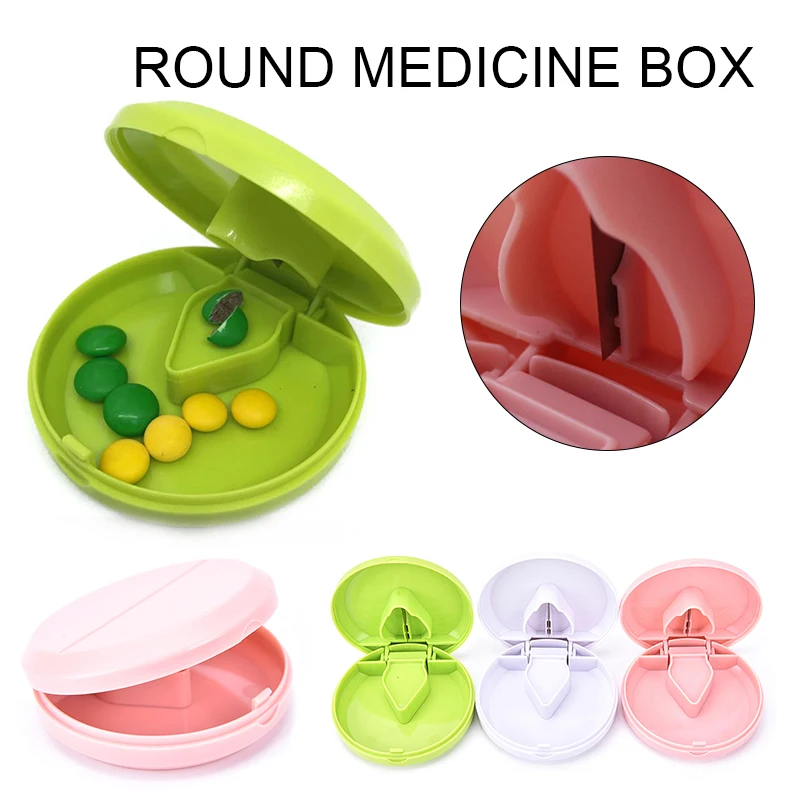 3 Colors Portable Pill Cutter Splitter Divide Storage Case Medicine Cut Compartment Box Holder New Green White And Pink