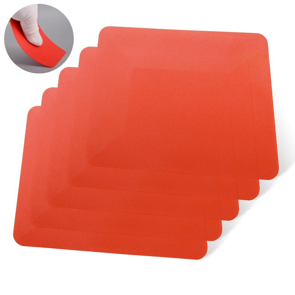 

EHDIS 5pcs 4" Red Plastic Vinyl Wrap Scrapers Trapezoid Hard Cards Window Tint Film Squeegee Set Paint Film Installation Tools