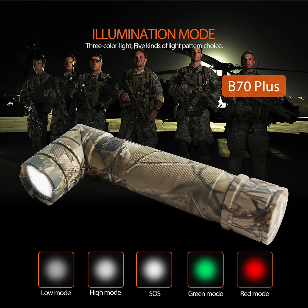 NICRON Magnet 90 Degree Rechargeable LED Flashlight Handfree 1200LM Ultra High Brightness Waterproof Camo Corner LED Torch B70