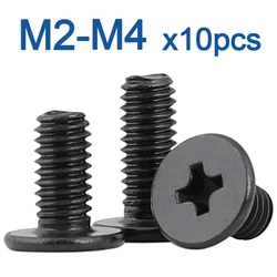 10 pièces/lot CM M1.6 M2 M2.5 M3 M4 noir en acier au carbone croix Phillips Ultra mince plat tête de plaquette vis boulon ordinateur portable