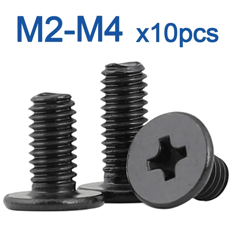 10szt/lot CM M1.6 M2 M2.5 M3 M4 Czarna stal węglowa Krzyżak Phillips Ultra cienka płaska śruba z łbem waflowym Laptop