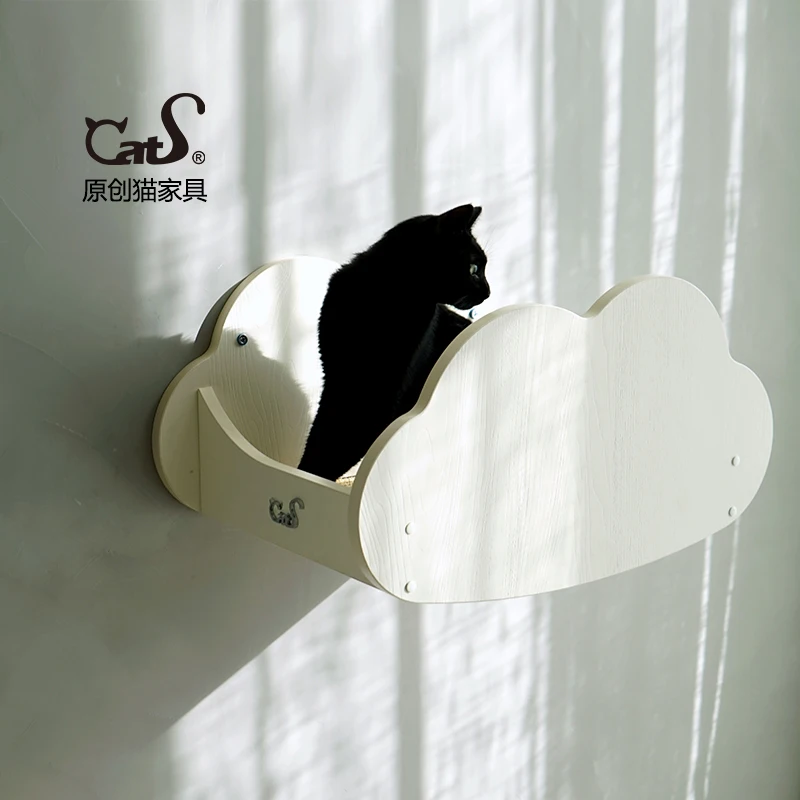 Wall-Mounted Cat Furniture Combination, Solid Wood Cat Bed, Wooden Cat Trees, Single Layer Cats