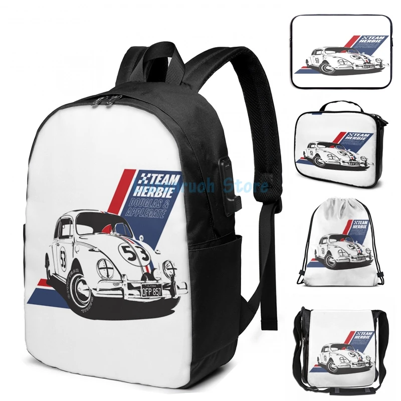 Funny Graphic print Team Herbie - Monte Carlo USB Charge Backpack men School bags Women bag Travel laptop bag