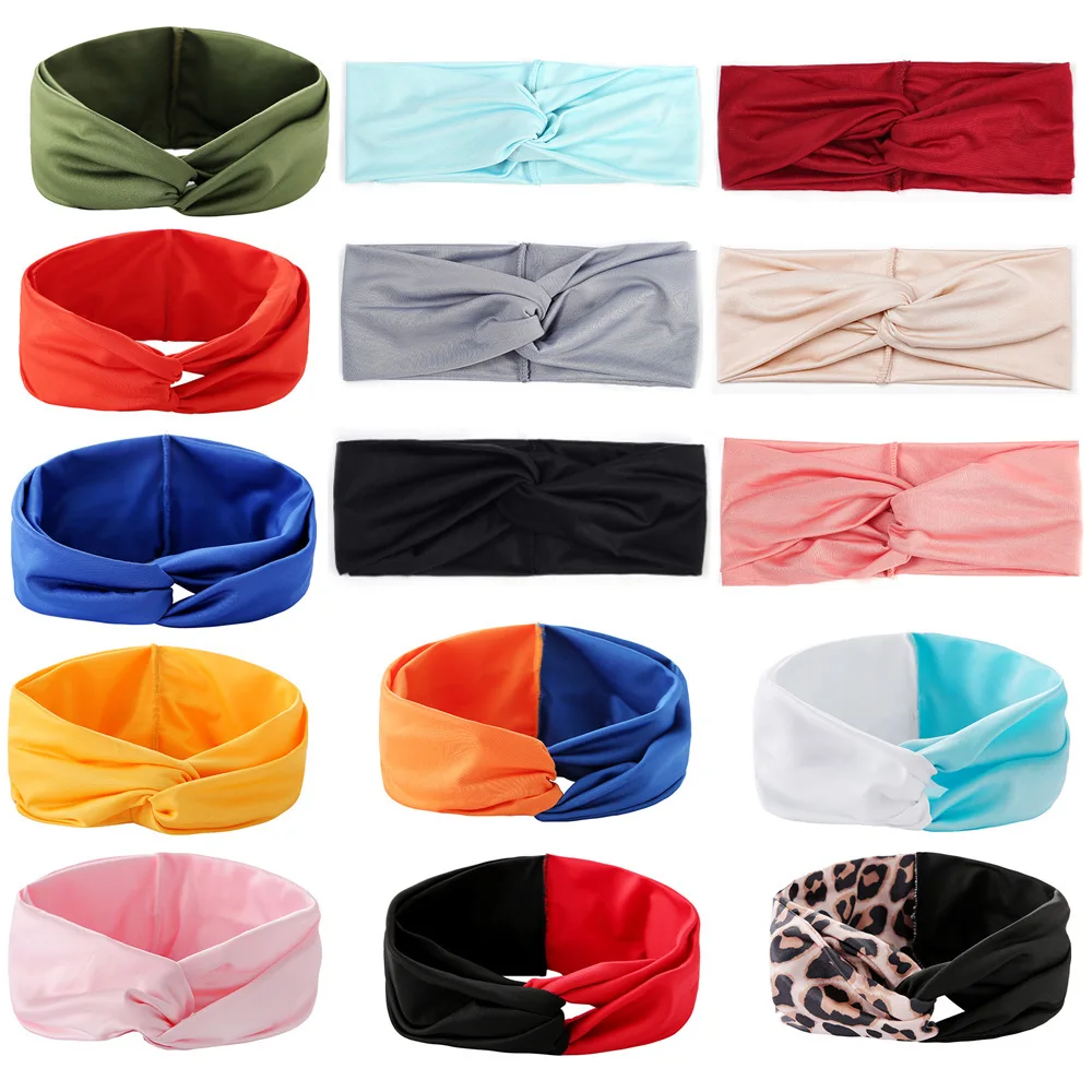 1PCS Women Cross Top Knot Headband Elastic Hair Bands Soft Solid Wide Hairband Hair Accessories Twisted Knotted Headwrap