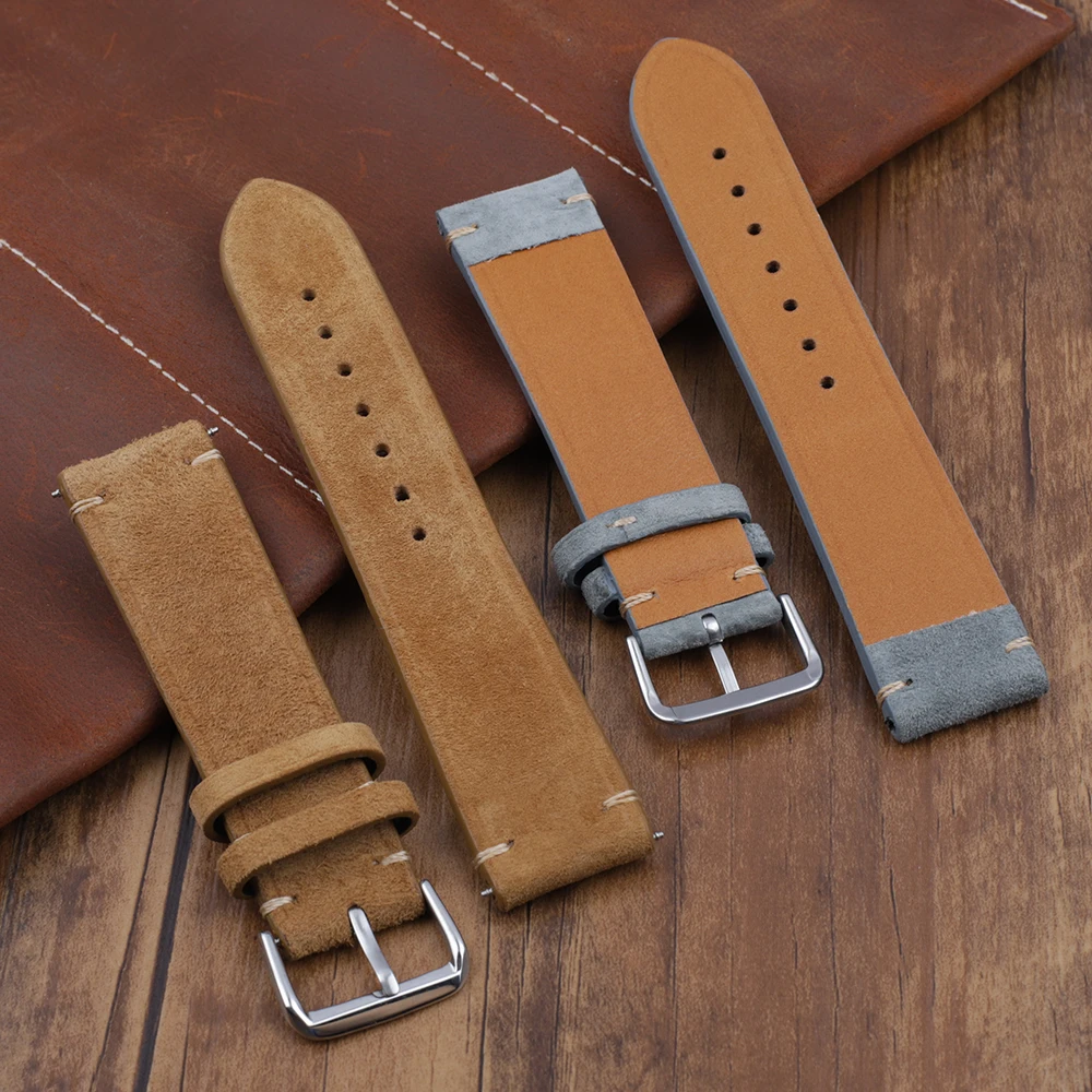 Onthelevel New Handmade Watch Strap Genuine Suede Leather Watchband 18 22 22mm Gray Brown Replacement Watch Belt Accessories E