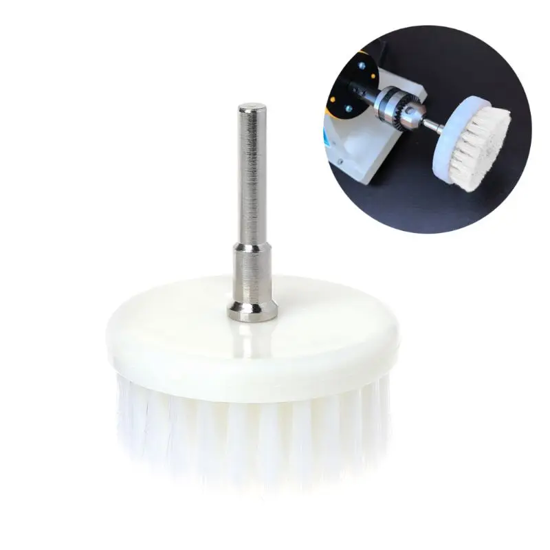 60mm White Soft Drill Powered Brush Head For Cleaning Car Carpet Bath Fabric New 3mm 6mm Stainless Steel Rod