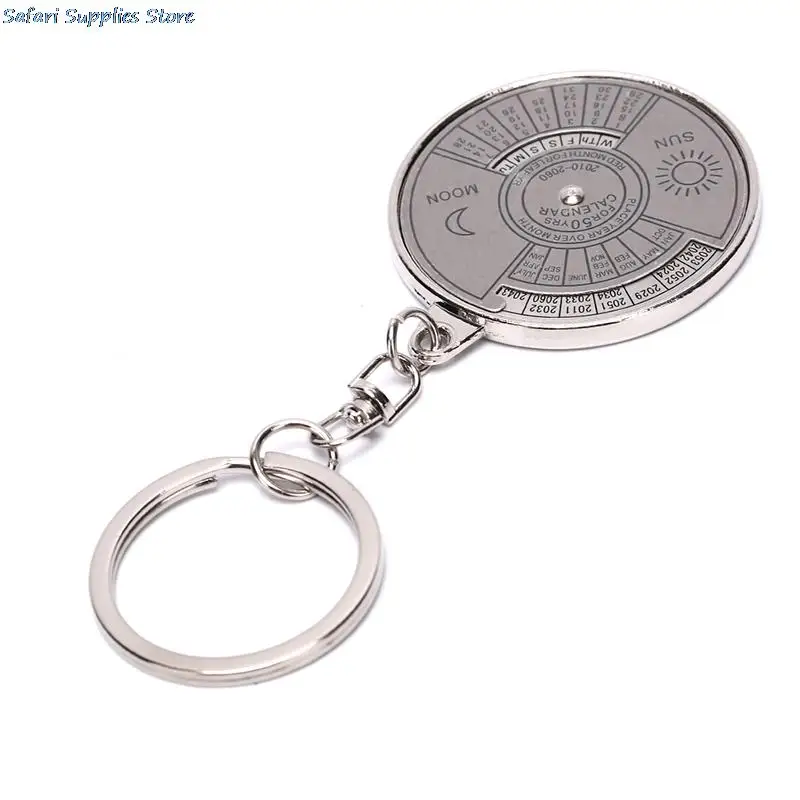 1Pcs 50 Year Calendar Key Chain Mini Metal Ring Compass Keyring Keyfob Hiking Camping Outdoor Sports Survival Tools