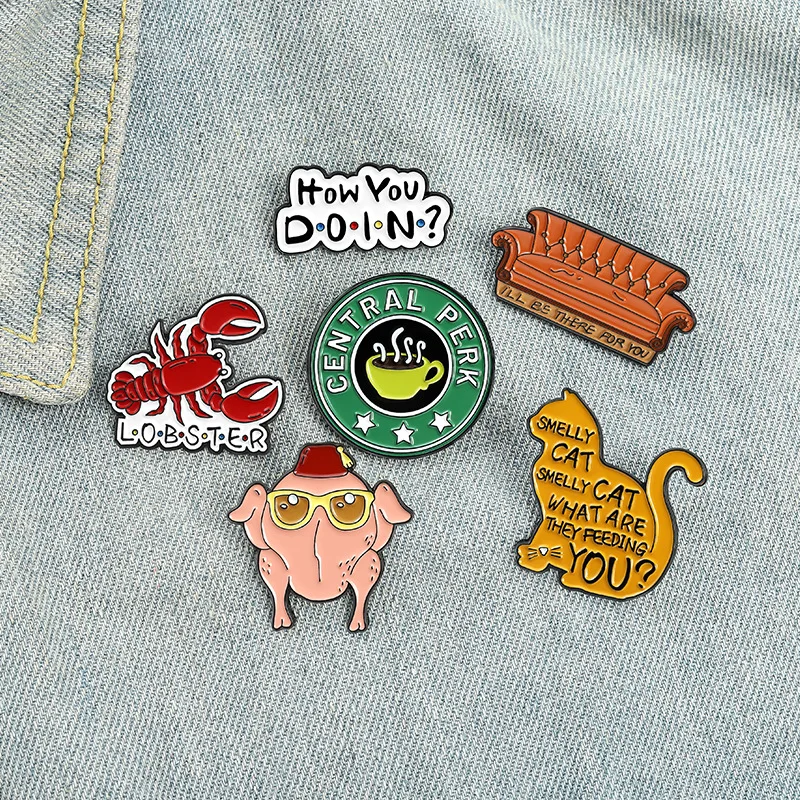 Fun Nostalgic Movie Enamel Pin Sofa Coffee Lobster Cat Roast Chicken Club Brooch Shirt Lapel Badge Fashion Pins Gift Wholesale