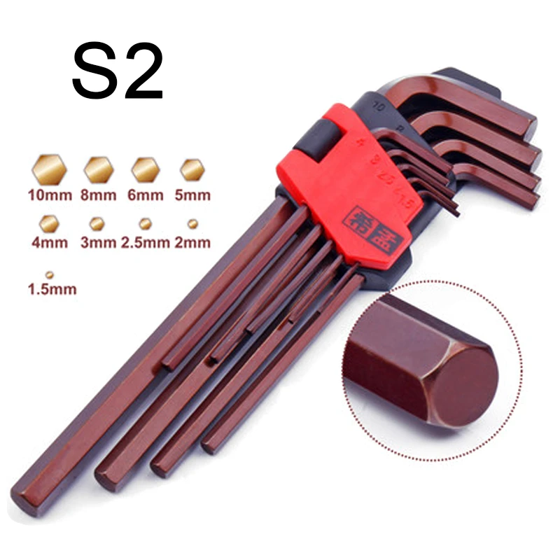 9Pcs Bộ Chìa Lục Giác, S2 Khóa Lục Giác Cờ Lê, lục Giác Bộ Cờ Lê Đa Năng Chìa Khóa Lục Giác 1.5Mm-10Mm, Dạng L Phẳng Bóng Cờ Lê 2 Đầu Miệng Hệ Mét Dụng Cụ Cầm Tay
