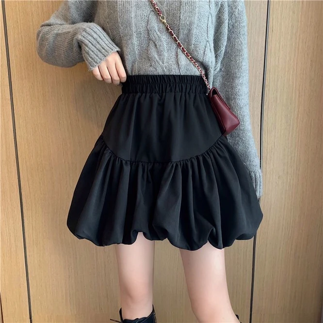 2024 Spring Autumn Design Bubble Bud Cloud Puffy Short Skirt Girl High Waist A-shaped Short Skirt Female Black