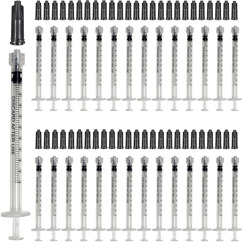 1CC/ML Luer Lock Syringe With Black Cap,Uses for Scientific Lab, Measurement and Dispensing Industrial