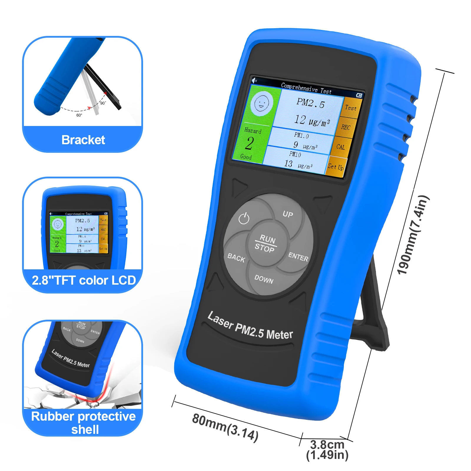 BTMETER BT-5800M Digital PM2.5 PM10 Air Particulate Detector Accuracy +/- 20 Real Time Rechargeable Air Quality Meter with Alarm