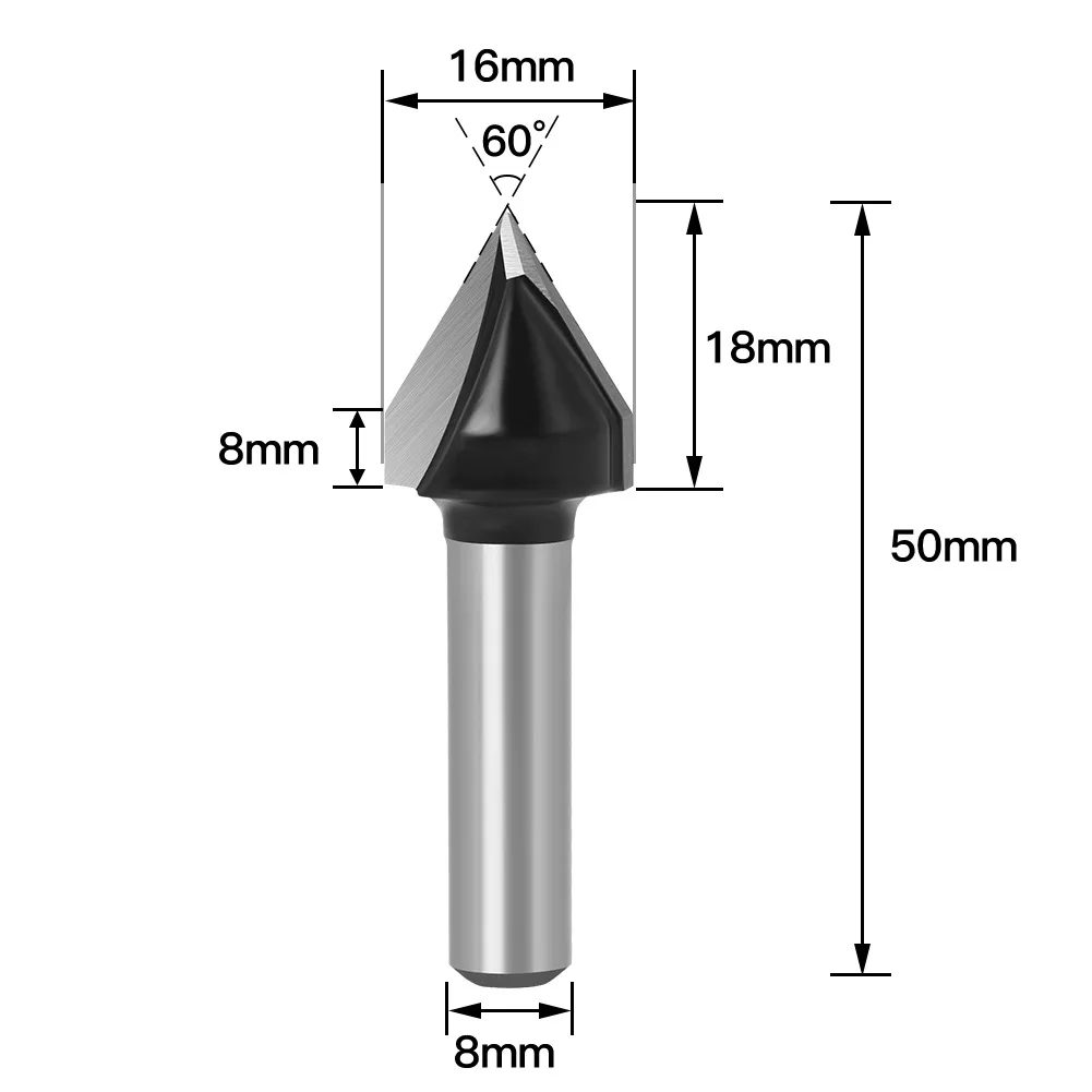 VACK-cortador de fresado de madera en forma de V, brocas de enrutador de carpintería de carburo sólido CNC, vástago de 6/8mm, herramientas de