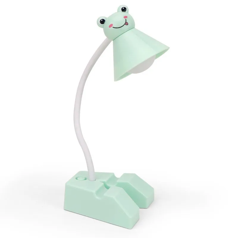 Cartoon Lampshade LED Desk Lamp with Phone Holder Base Push Buttion Switch on / Off USB Charging Table Light Study Room