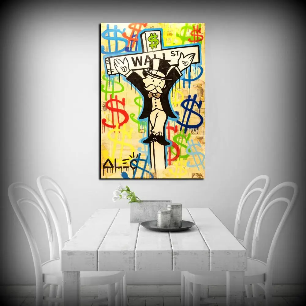 HD Print Alec Monopoly Oil Painting Home Decor Wall Art on Canvas Exile On Wall Street Canvas Printings Canvas Painting - view 3