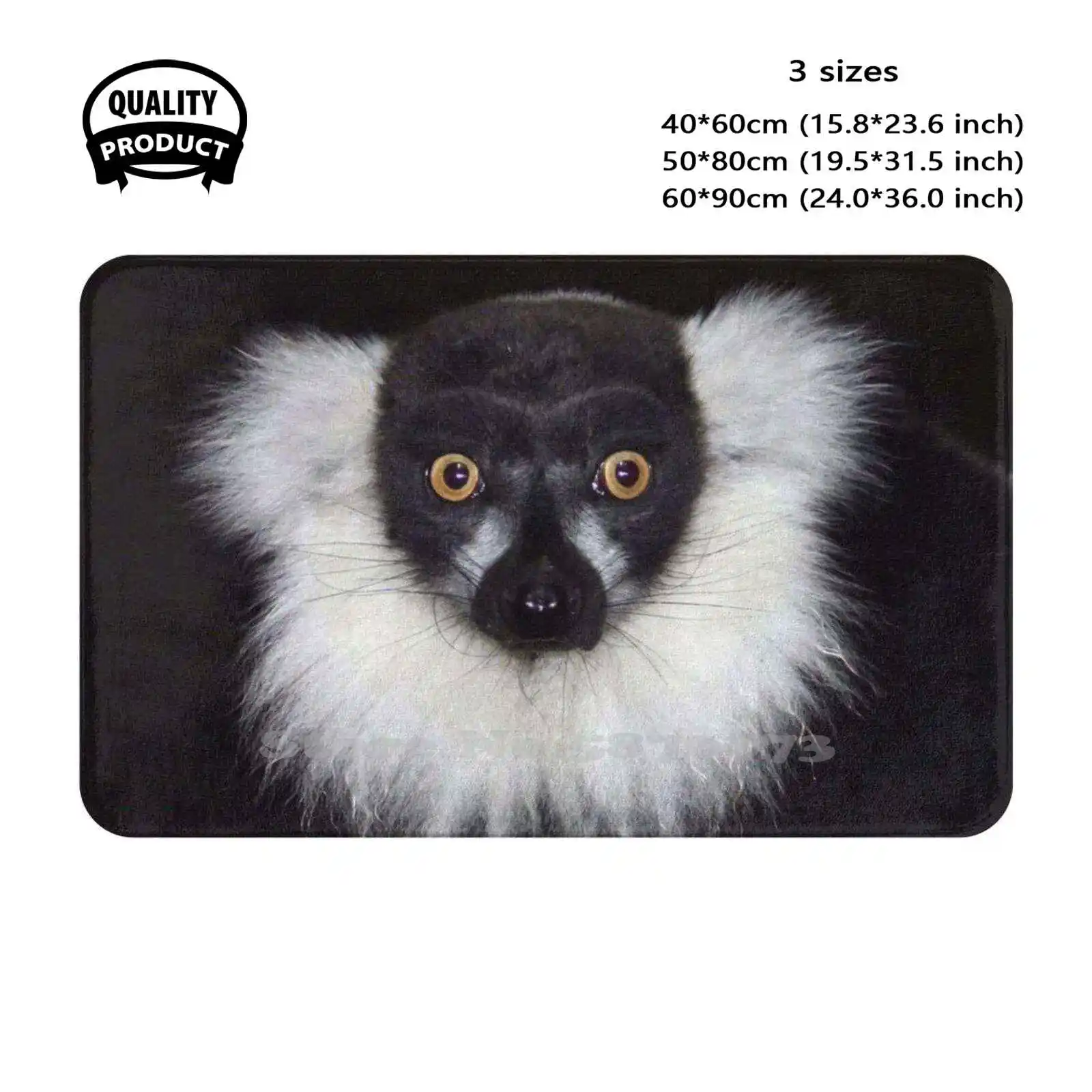 Mr Lemur Soft Cushion Home Carpet Door Mat Car Rug Black White Ruffed Lemur Varecia Variegata Big Eyes Fur Animal Monochrome