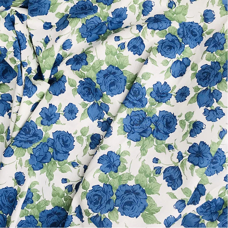 Blue Rose Floral 80S Tissun liberty Cotton Fabric For Kids Baby Sewing Cloth Dresses Skirt DIY Handmade Designer Patchwork Meter