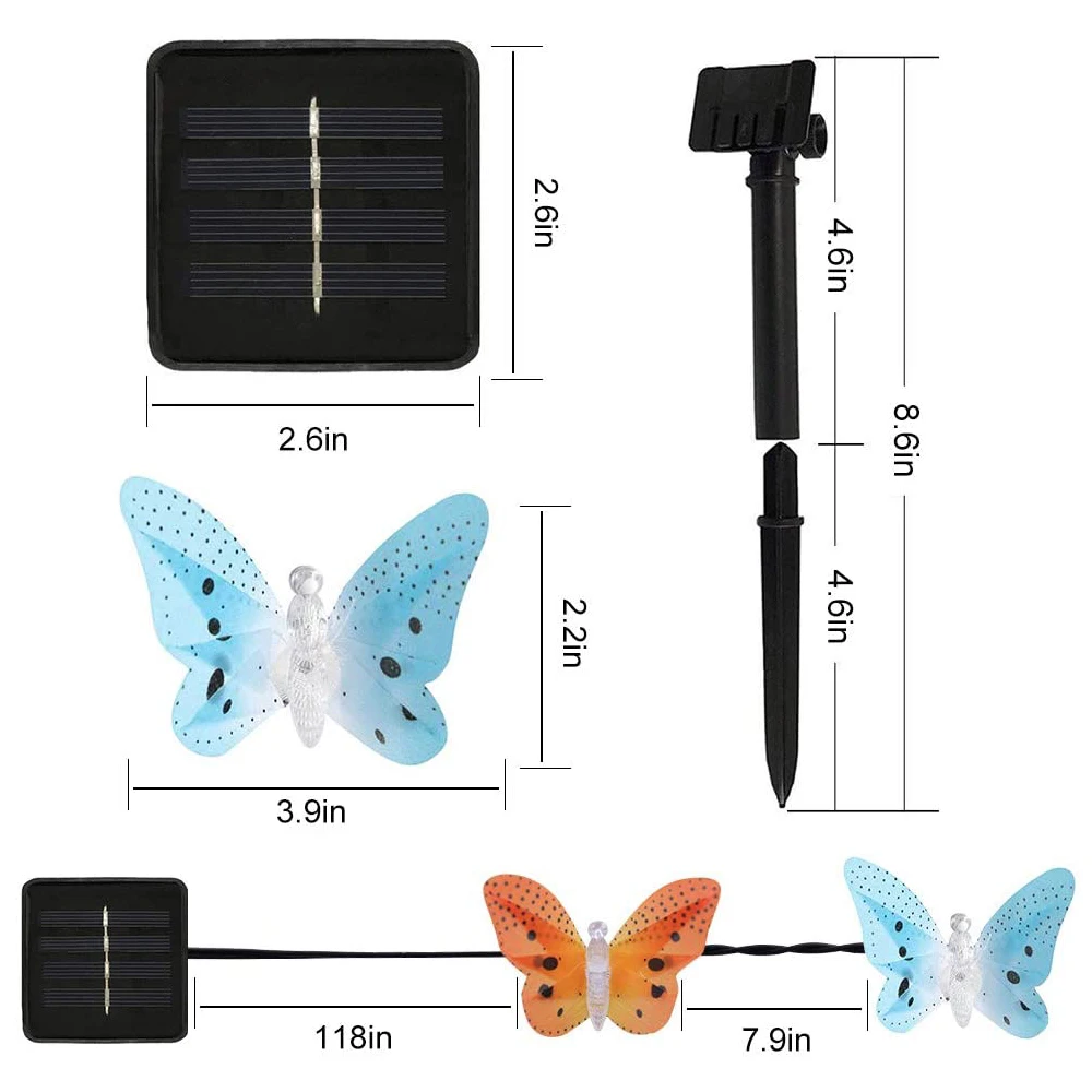 Luce solare a Led a forma di farfalla a forma di stringa di fata in fibra impermeabile luce da giardino per esterni luce per la decorazione della festa nuziale di natale