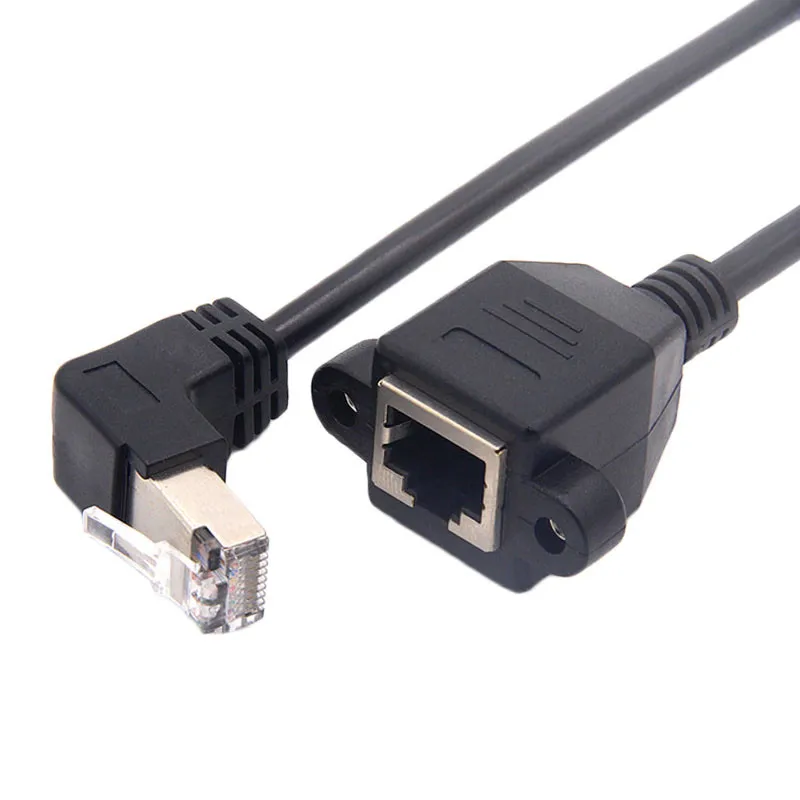 Cable RJ45 de 8 pines macho a hembra, montaje en Panel de tornillo, red LAN Ethernet, Cable de extensión de ángulo recto de 90 grados de 8 pines, 0,3 m, 0,6 m, 1m