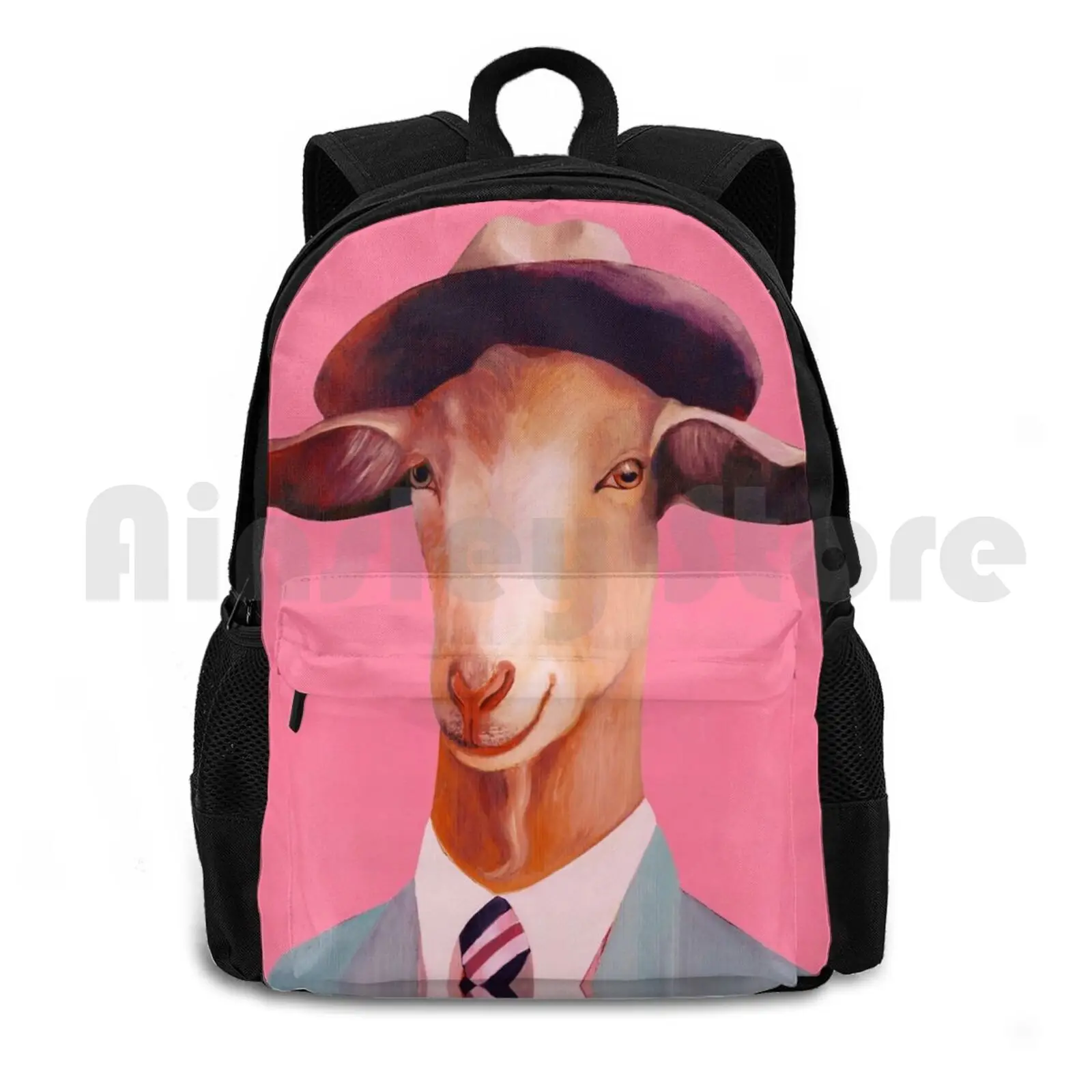 Billy Goat Pink Outdoor Hiking Backpack Riding Climbing Sports Bag Goat Pink Color Fashion Portrait Animal Game Trigger Billy