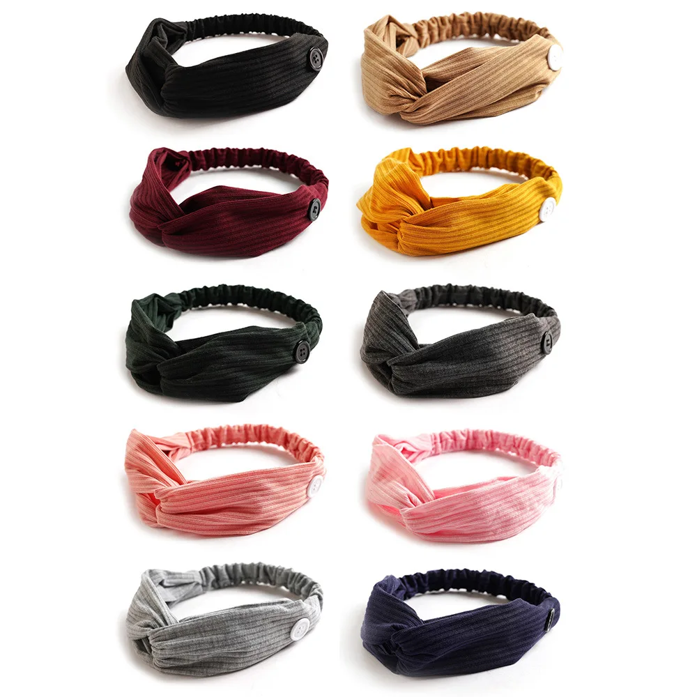 Fashion Women Hair Accessories Masks Anti-leather Button Hair Band Sports Yoga Elastic Cross Solid Color Knitted Headband Fema