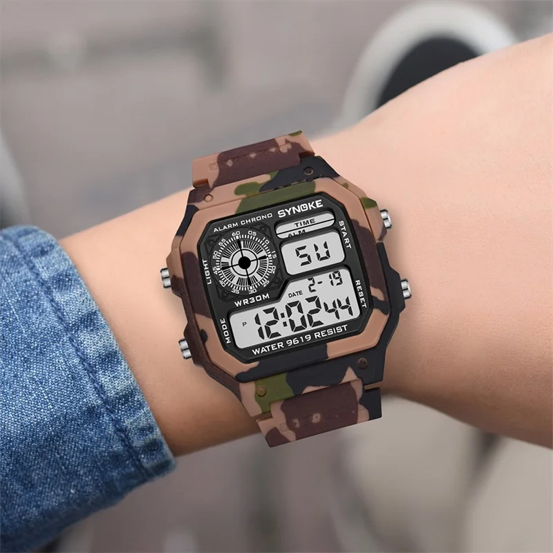 SYNOKE Camouflage Military Watches Fashion Men\'s Digital Watch Waterproof Wristwatch Running Clock Relogio Masculino 2022 New