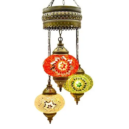 (Choose from 5 Designs) English Moroccan Mosaic Glass Chandelier Lights Hanging Ceiling Tiffany Lamp, large (D)