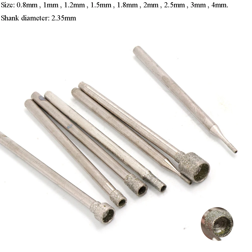 

10PCS 0.8-4mm Rotary Diamond Burr Core Drill Bit Engraving 2.35mm Shank for Glass Tile