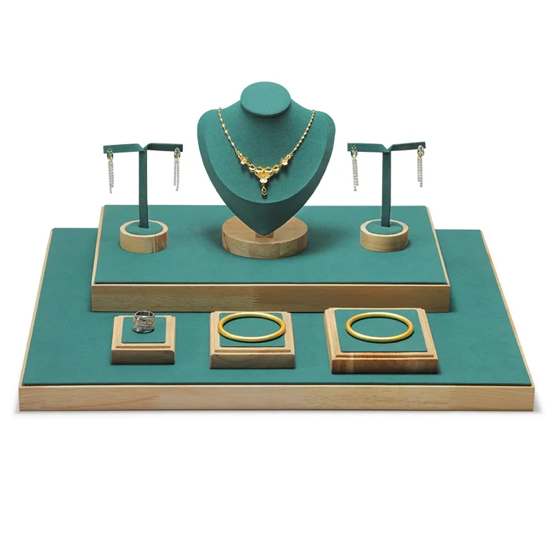 Real Wood jewelry display props necklace ring earring bracelet counter display collection of jewelry set