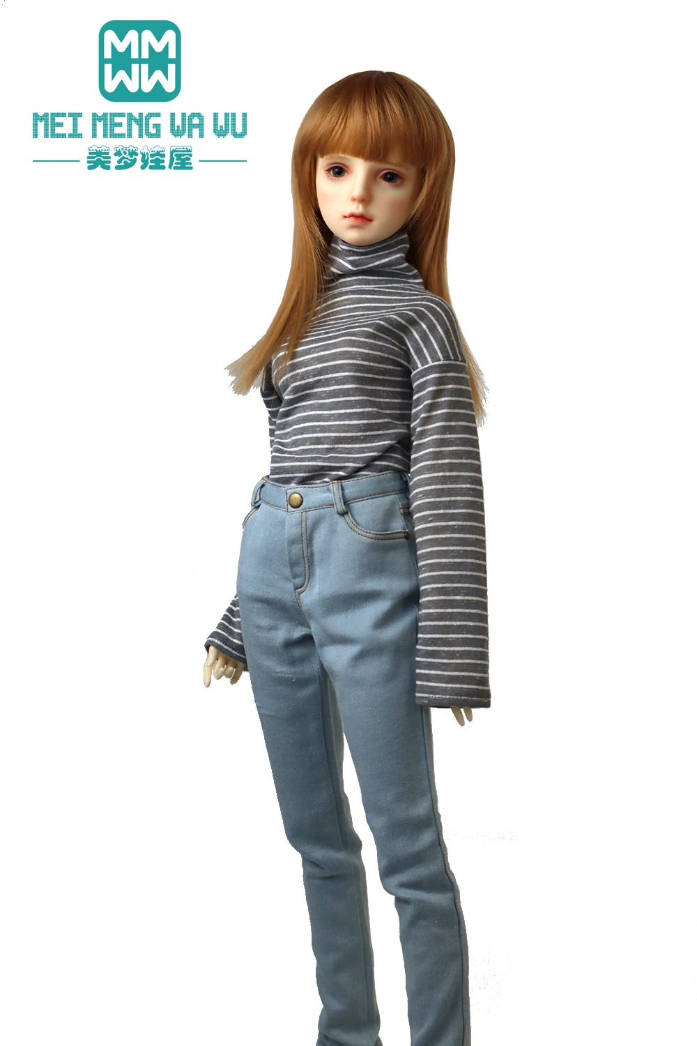 60CM BJD Doll Clothes 1/3 SD Toys Ball Jointed Doll Fashion Striped Turtleneck Jeans
