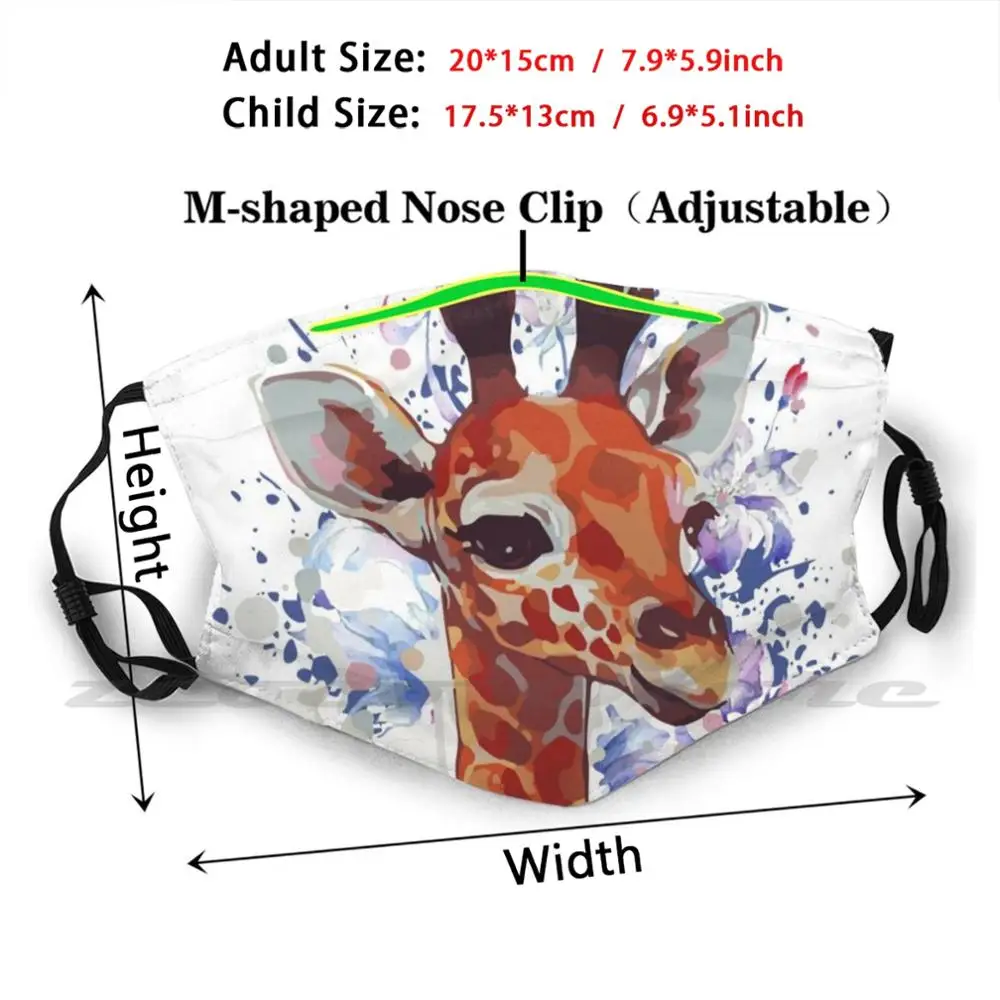 Masque de dessin en tissu réutilisable, filtre imprimé lavable, fête, Animal mignon, girafe fargrande