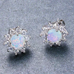 Fashion Women Earrings Vintage Round White Imitation Opal Stud Earrings For Women Accessories Charm Crystal Zircon Wedding Gift