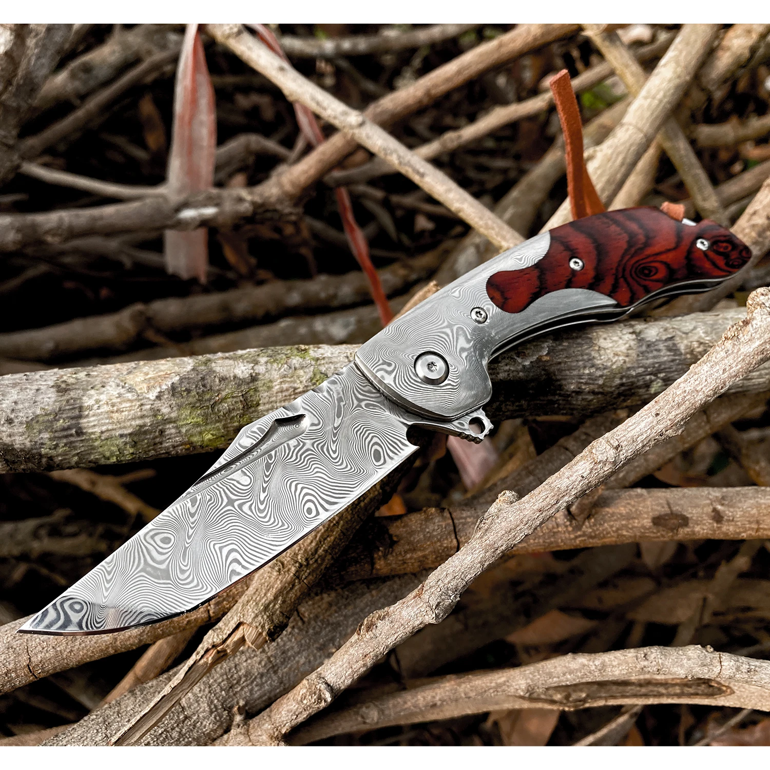 Coltello da tasca pieghevole damasco VG10 in stile giapponese con fodero in pelle strumenti da campeggio EDC per attività all'aperto regalo di autodifesa