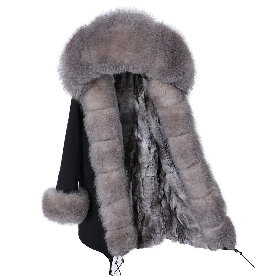 2024 Maomaokong Women coat winter natural raccoon fox fur collar long coat real rabbit fur lining parkas Women's jacket