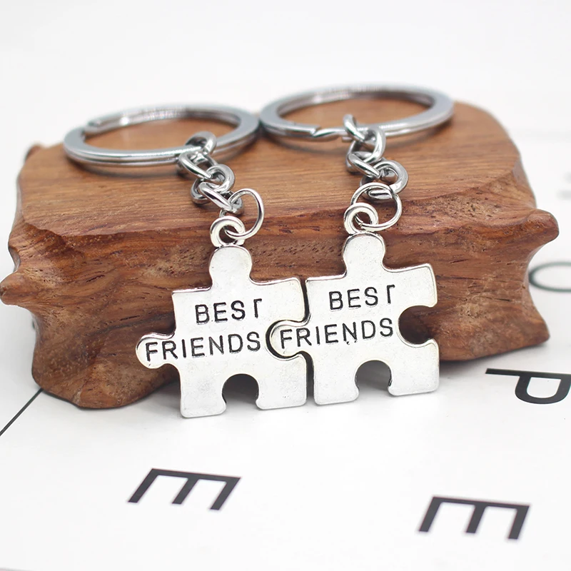 2Pcs Trendy Best Friends BFF Key Chains Irregular Puzzle Stitching Metal Key Chain Jewelry BFF Friendship Accessories Gifts
