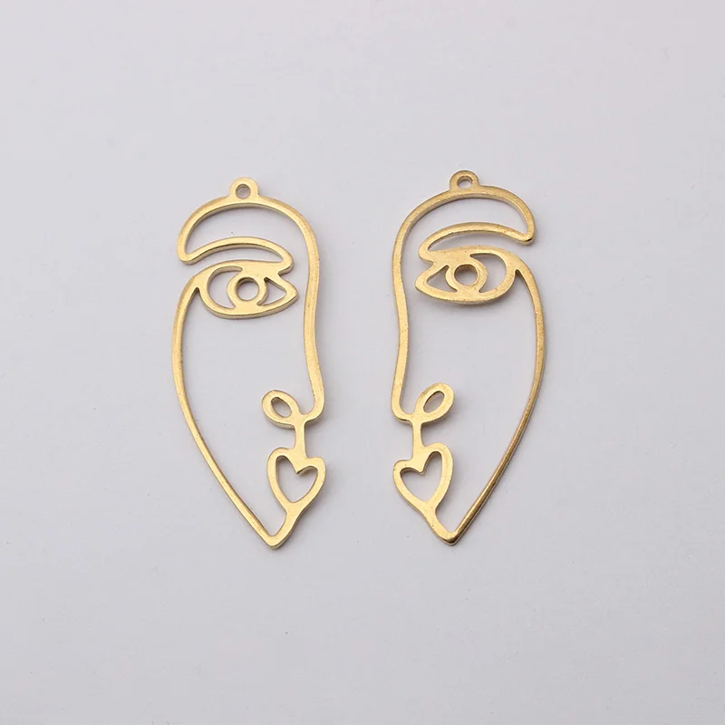 10pcs Raw Brass Abstract Human Face Charms Hollow Frame Head Geometric Pendant For DIY Necklace Earring Jewelry Findings Making