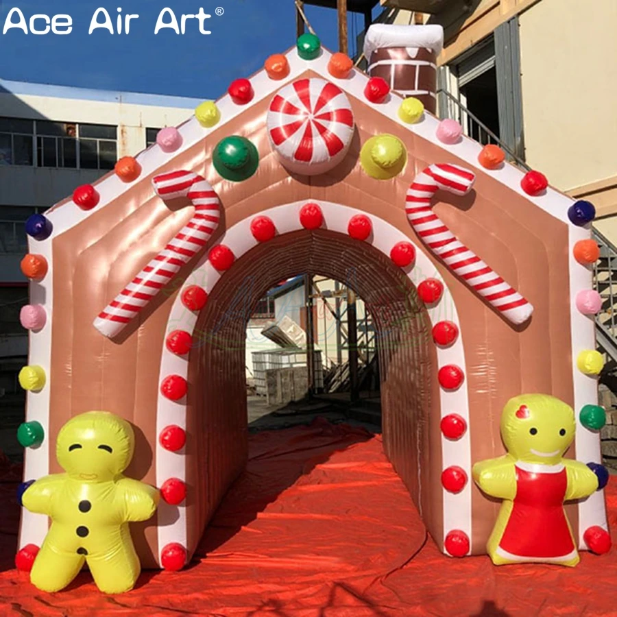 Inflatable Arch Gingerbread Man Tunnel Archway for Xmas Outdoor Ornaments, Airblown, Personalized Design, Made in China