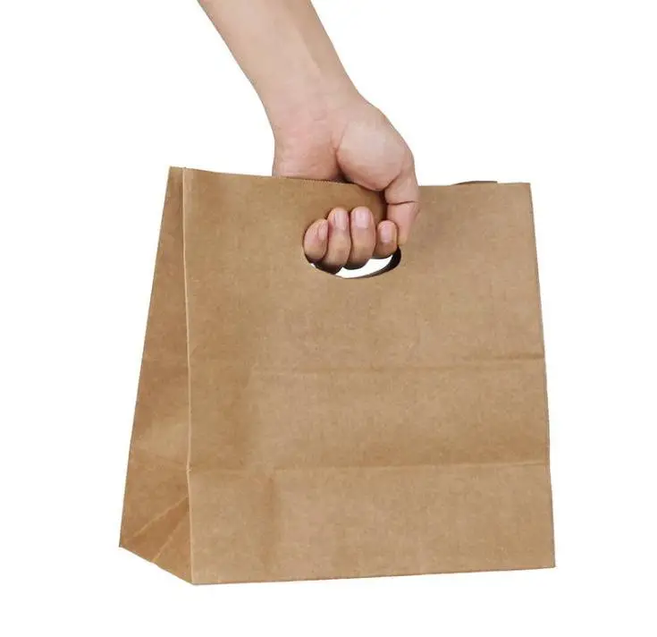 500pcs 28x15x28cm Large Portable Kraft Paper Gift Bags Bread Snack Sand Wrap Bag Takeout Food Bags Wholesale