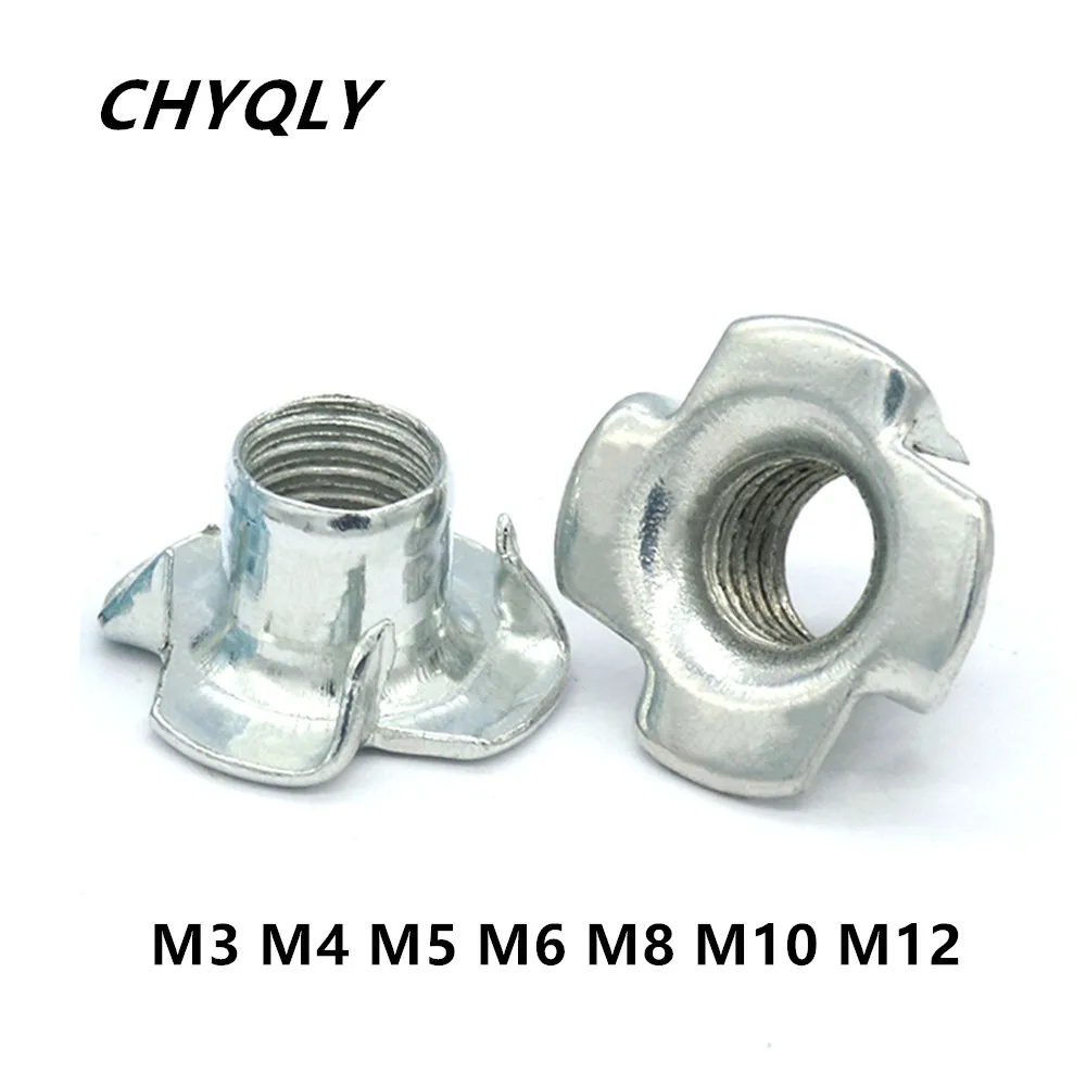 

500pcs M3 M4 M5 M6 M8 M10 M12 Four Claw Nuts Carbon Steel Zinc Plated Furniture Plank Inlaid Nut