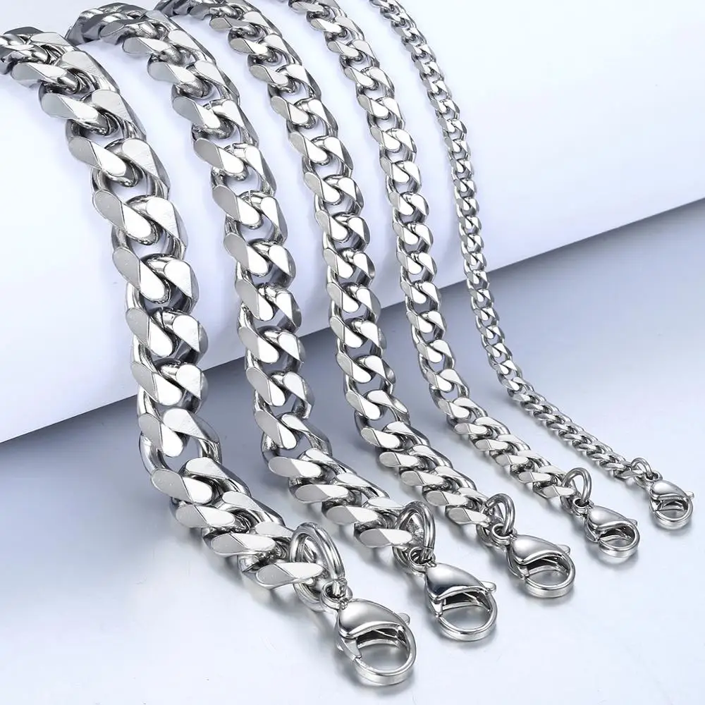 11inch Solid Stainless Steel Anklets Bracelet 3-11mm Curb Cuban Link Black Gold Color Silver Color Metal Punk Casual Jewelry