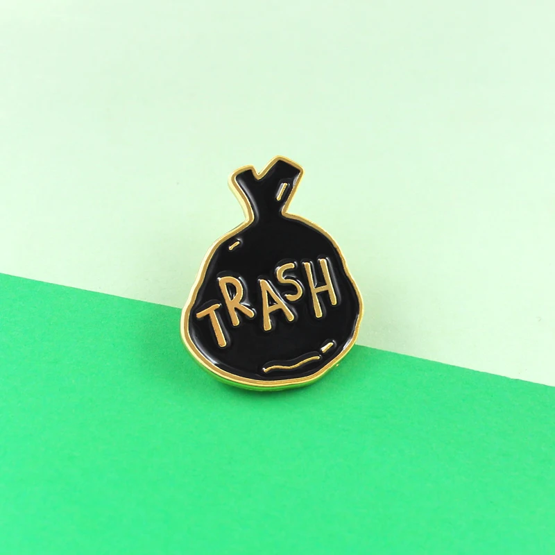 Trash Brooches Black garbage bag Enamel pins Trash Life protect natural Environmental Lapel Pin Badge for Women Gothic Jewelry