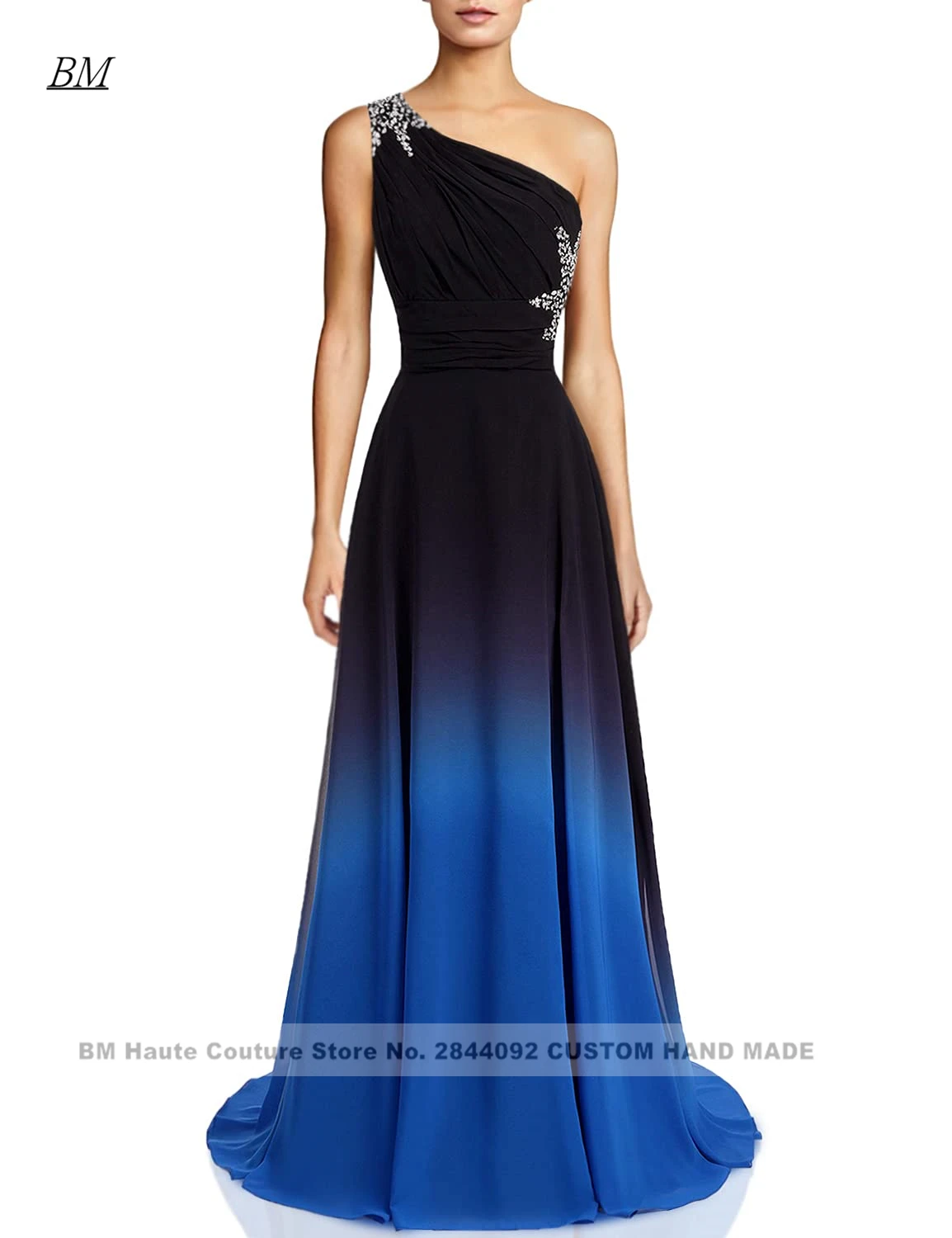 2022 One Shoulder Gradient Chiffon Beaded Prom Dresses Long Ombre Formal Evening Bridesmaid Party Gown Vestidos Robes De Soiree